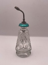 Guilloche enamel atomiser Antique cut glass perfume bottle solid silver top