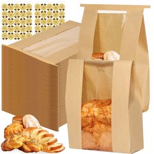 Sublaga Bread Bags with Tin Tie Tab Lock, 70 Pack Large Kraft Paper Sour Doug...