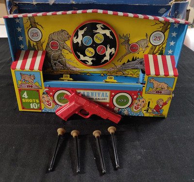 1960's Ohio Art Co. Carnival Shooting Gallery No. 575 - Wind-up Tin Toy w/Box