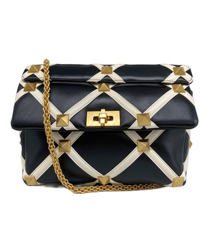 VALENTINO GARAVANI Roman Stud Shoulder Bag Black Made in Italy