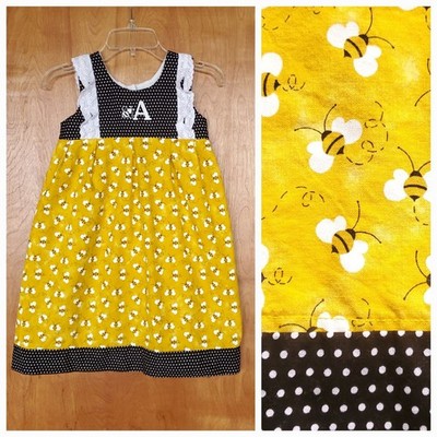 Bumblebee Dress Girls 4T Letter A Handmade Yellow Black Sundress Lace Trim