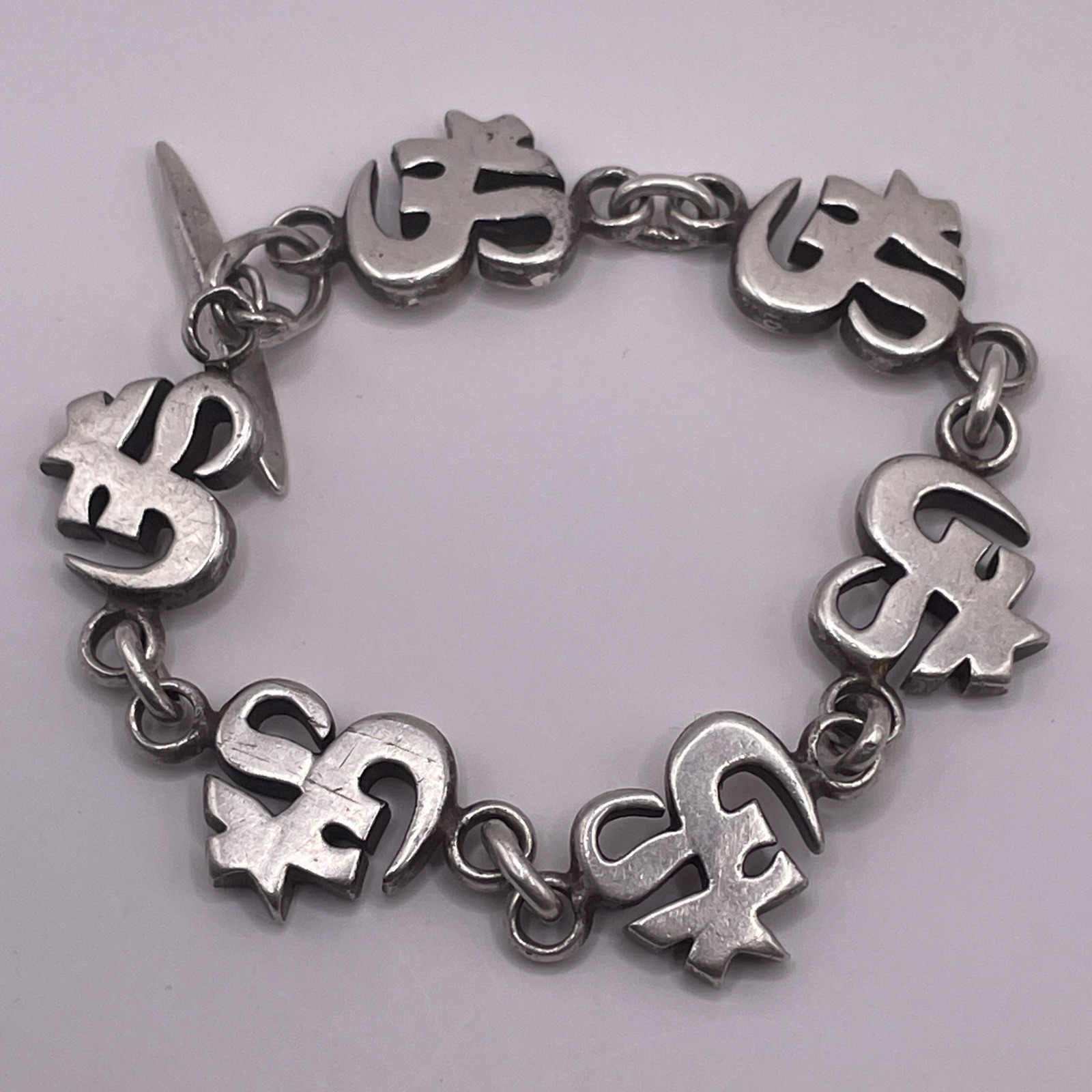 Om Design Solid Sterling Silver Bracelet 8in (38.… - image 5