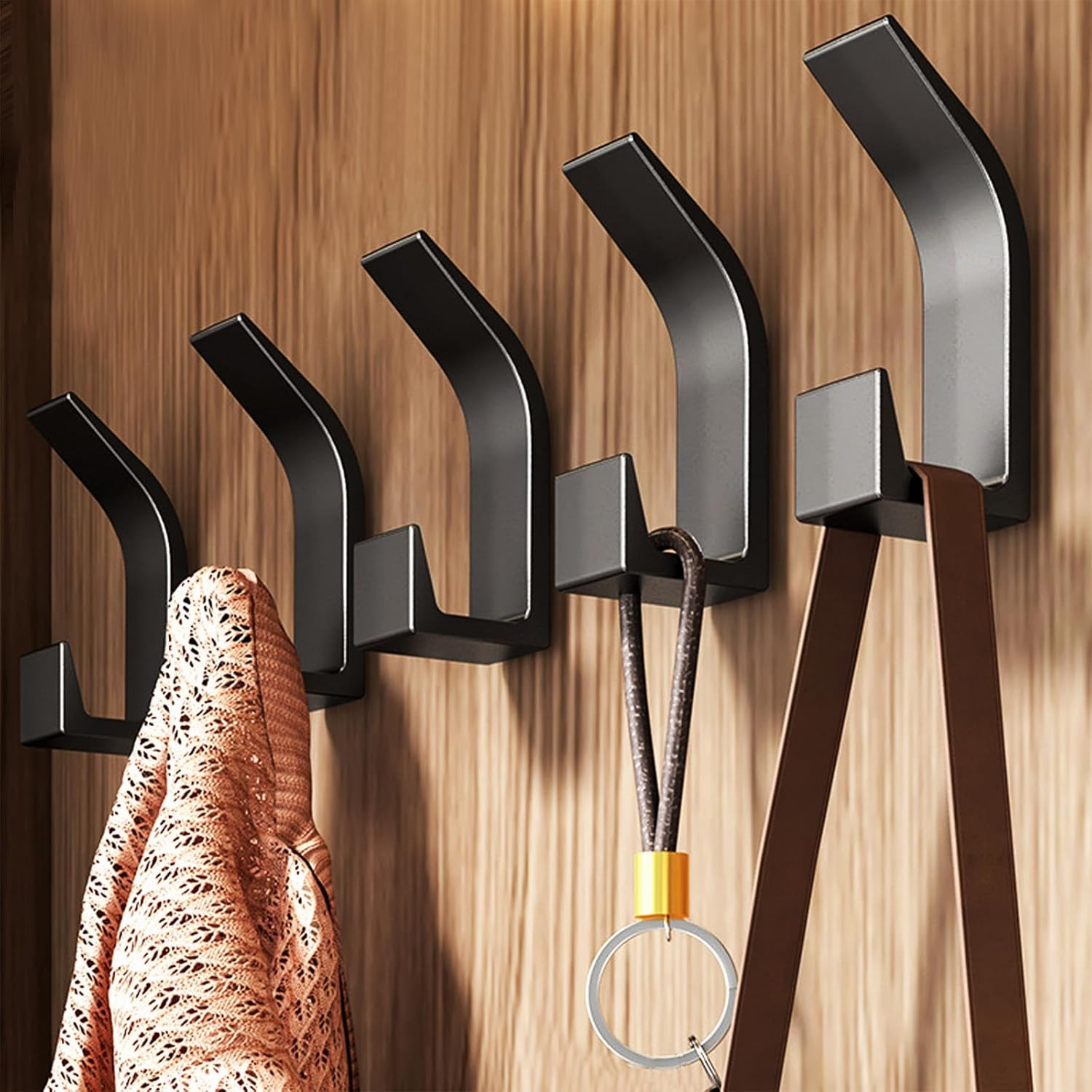 5 Pack Black Coat Hooks, Double Prong Coat Hangers Wall Mounted, Heavy Duty Coat