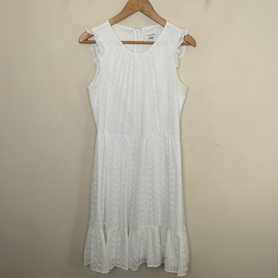 Calvin Klein White Eyelet Embroidered Dress Small Women's Sleeveless  Ruffled | eBay