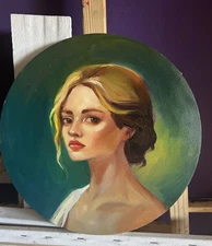 oil paintings original «Portrait study”, 10x10, round canvas, oil on canvas