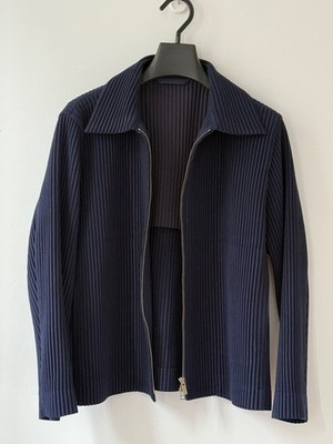 Mens HOMME PLISSÉ ISSEY MIYAKE Pleated Navy Wool Like Zip Blouson