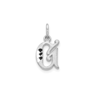10k White Gold Gothic G Pendant Diamond-Cut Black Accent Initial Necklace