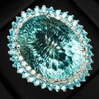 Exquisite Sea Blue Aquamarine Concave 19.92Ct 925 Sterling Silver Handmade Rings