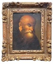 OLD PORTRAIT OF A MONK STYLE REMBRANDT - MINIATURE FRAMED - ANTIQUE OIL PAINTING