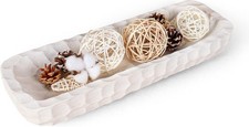 Decorative Long Dough Bowl Rustic Wooden Centerpiece, Hand Carved 16"x5"