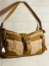 Y2K Vintage Tula 100% leather and canvas beige and tan brown handbag VGC