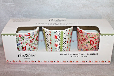 Cath Kidston London Set of 3 Floral Ceramic Mini Planters Plant Pots Planter NEW