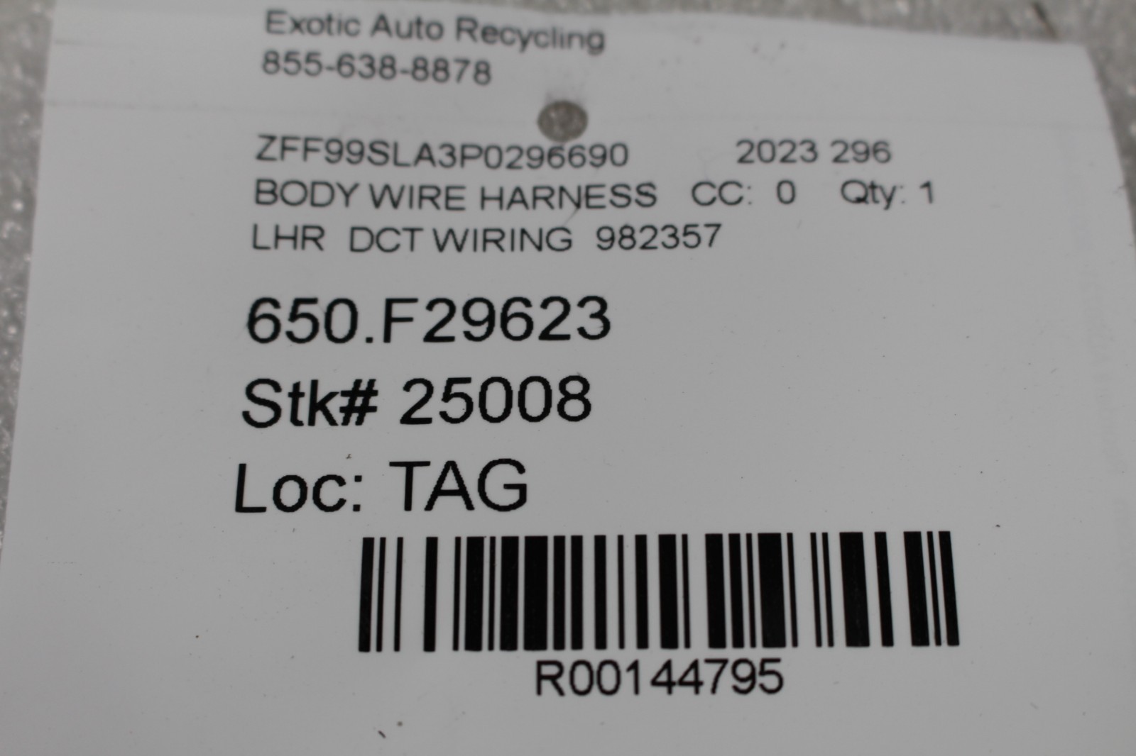 Ferrari 296 GTB, Transmission Wiring Harness, Used, P/N 982357