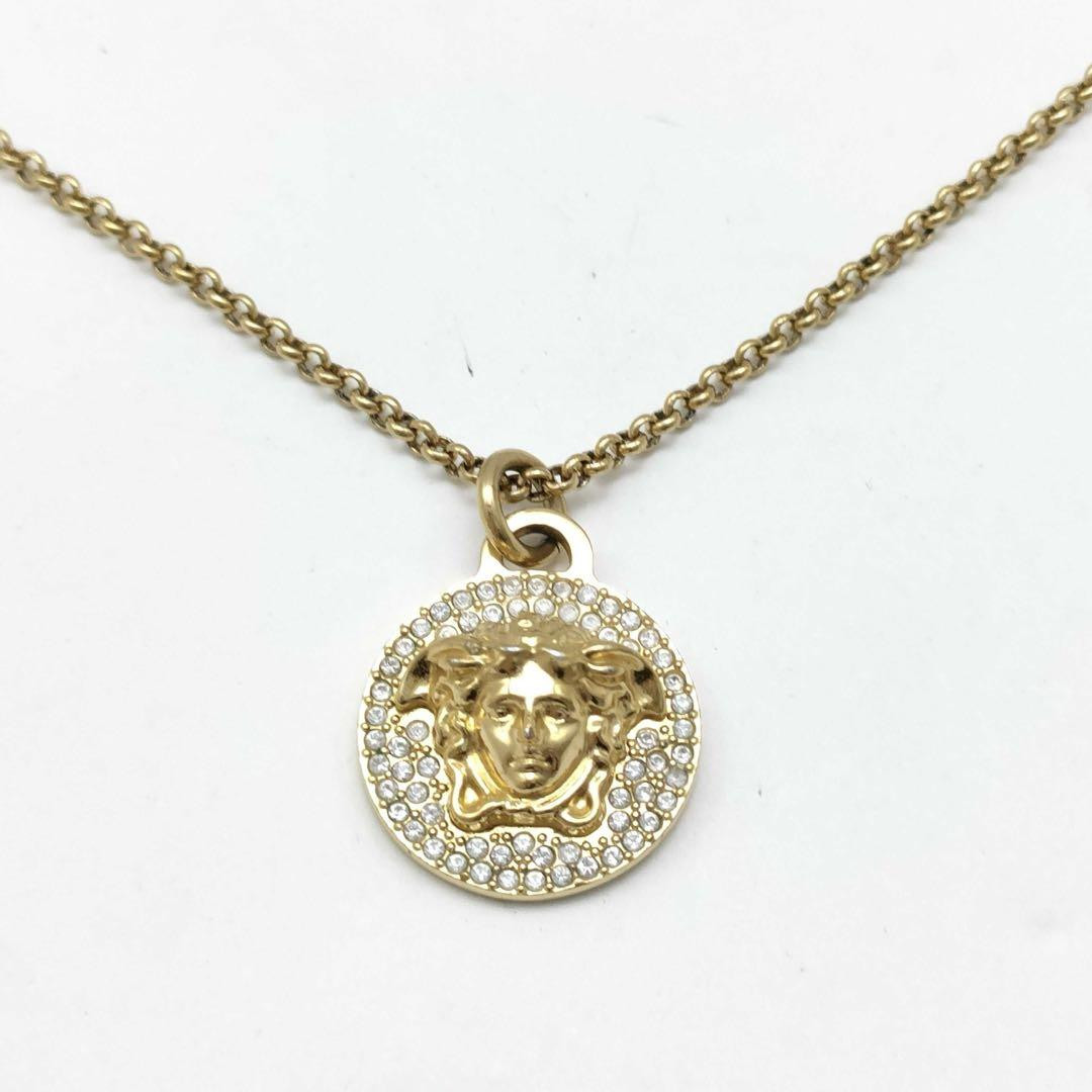 Versace Medusa Rhinestone Necklace Gold Color Men's Accessories