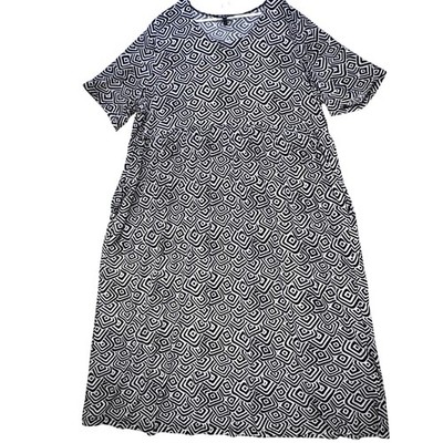 Ulla Popken Babydoll Dress Womens 24/26 Black White Geometric Short Sleeve NWT