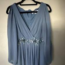 Ever Pretty Blue Chiffon Long Sleeve Bridesmaid Dress XL US 10 AU 14 UK 14 EU 42