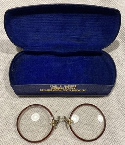 Pince Nez Spectacles, Bi-focal, Small, Gold & Tortoise Shell & Blue Case