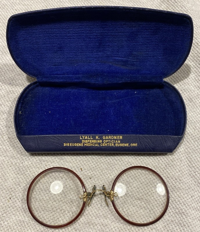 Pince Nez Spectacles, Bi-focal, Small, Gold & Tortoise Shell & Blue Case