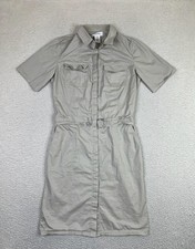 Calvin Klein Dress Womens 2 Gray Short Sleeve Shirt Dress Drawstring Pockets