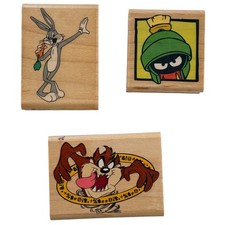 Looney Tunes Rubber Stamps Bugs Marvin Taz Tan Wood Rubber