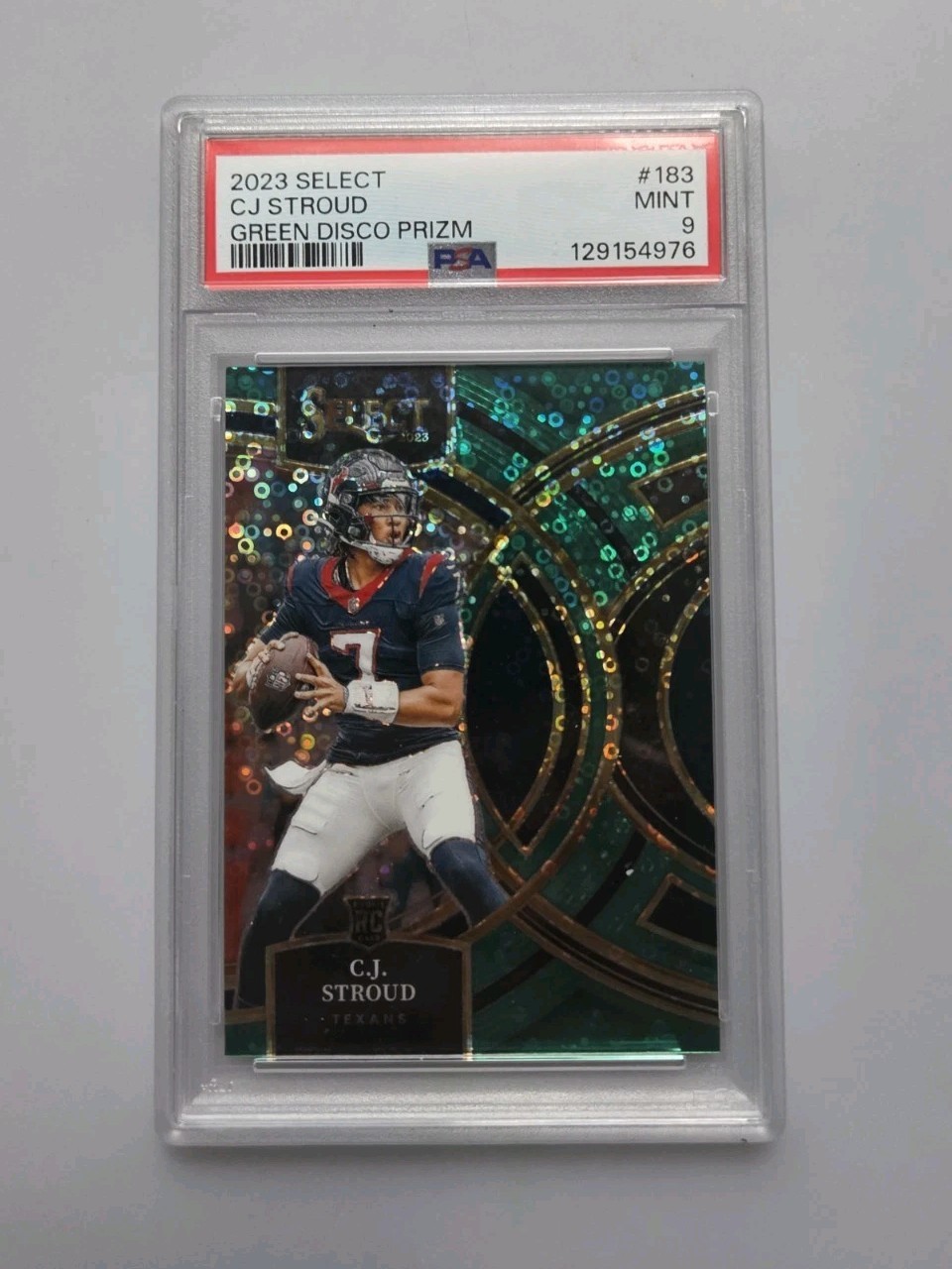 2023 Panini Select CJ Stroud Premier Level Green Disco Prizm /5 PSA 9 Rookie RC