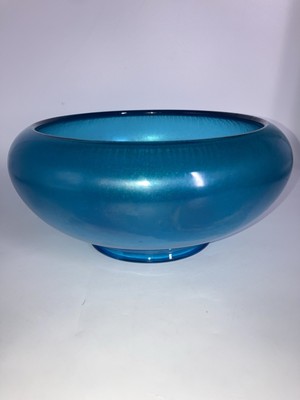 Vintage Fenton Celeste Blue Stretch Glass Console Dish Iridescent Gorgeous 
