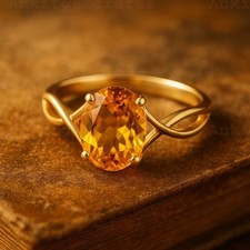 Luxurious Citrine Solitaire Ring  Oval Shape Yellow Gemstone Ring for Women