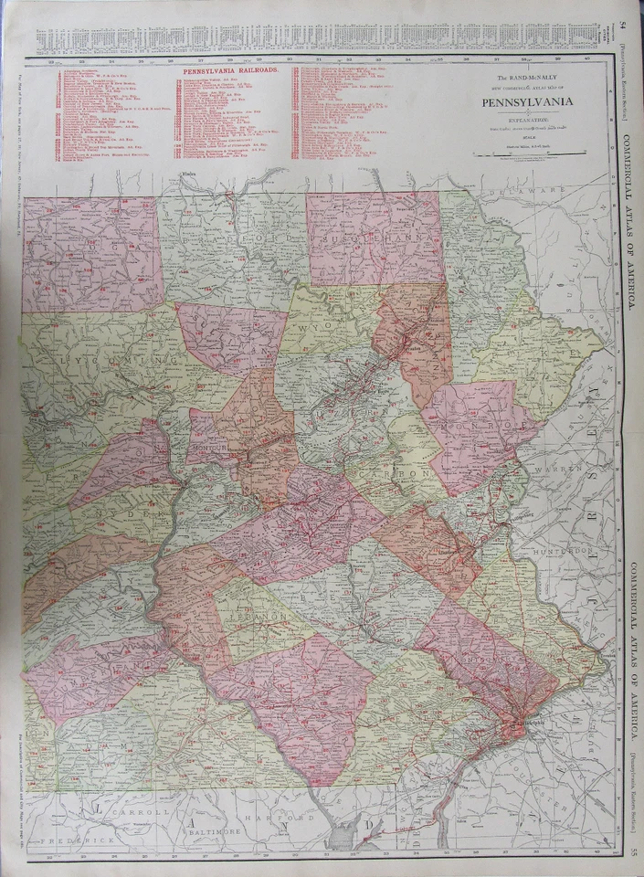 XL 1916 EASTERN PENNSYLVANIA RAILROAD Wall Map. McNally COMMERCIAL. PA 1910s. - Image 2 of 4