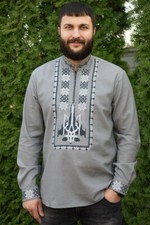 Men's embroidered shirt, gray, linen, Vyshyvanka, Ukrainian shirt for men