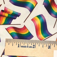 QT LGBT Rainbow Flags on white 100 cotton fabric by the yard -36 x 44 - 27451Z