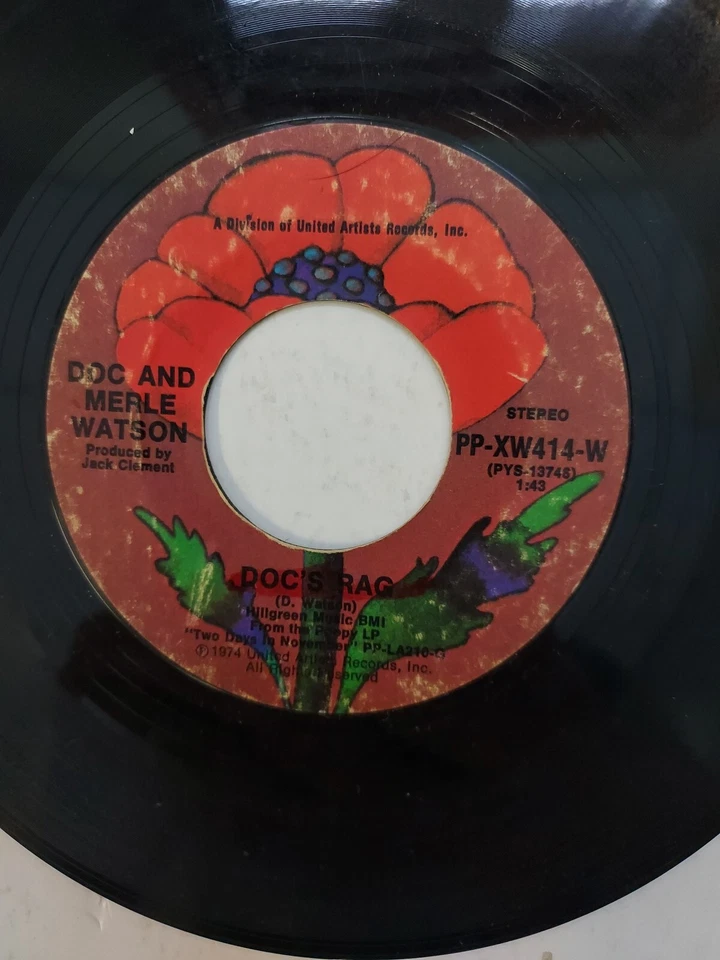 45 RPM Vinyl Record Doc and Merle Watson Doc's Rag/Poor Boy Blues VG - Image 4 of 4