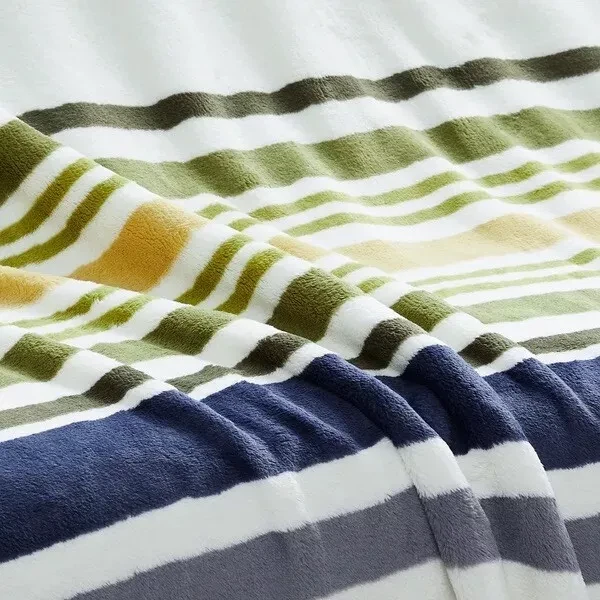 Pendleton Soft Plush Blanket Pinto Basin Queen 98" x 92" Ivory Blue Striped NIP - Image 4 of 4