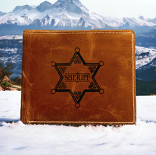 Sheriff Badge Leather Wallet Bifold Premium Quality Buffalo Western Retro NEW