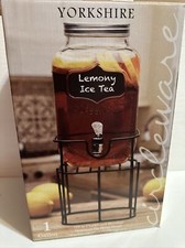 Dispenser Gallon Glass Mason Jar Cold Drink Beverage Spigot Metal Stand NEW