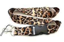 Brown LEOPARD PRINT LANYARD Keyring Neck strap ID Holder Detachable Buckle clasp