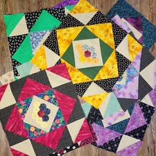 Unfinished 8 Large Square QUILT PIECES AND 2 Medium YOYO centers Boho Colorful
