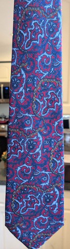STEFANO RICCI for Saks Silk Necktie Red with Ornate Blue Leaf Pattern - Picture 5 of 5