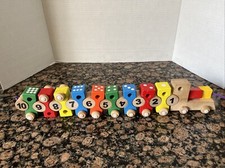 Stacking Wooden Number Blocks Train Pull Along String Toy DIY Educational Toy