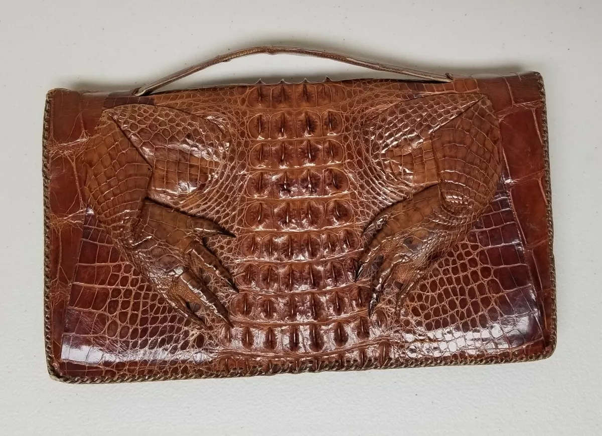 vintage LOEWE alligator handbag 1940s turn lock brown gator kelly bag