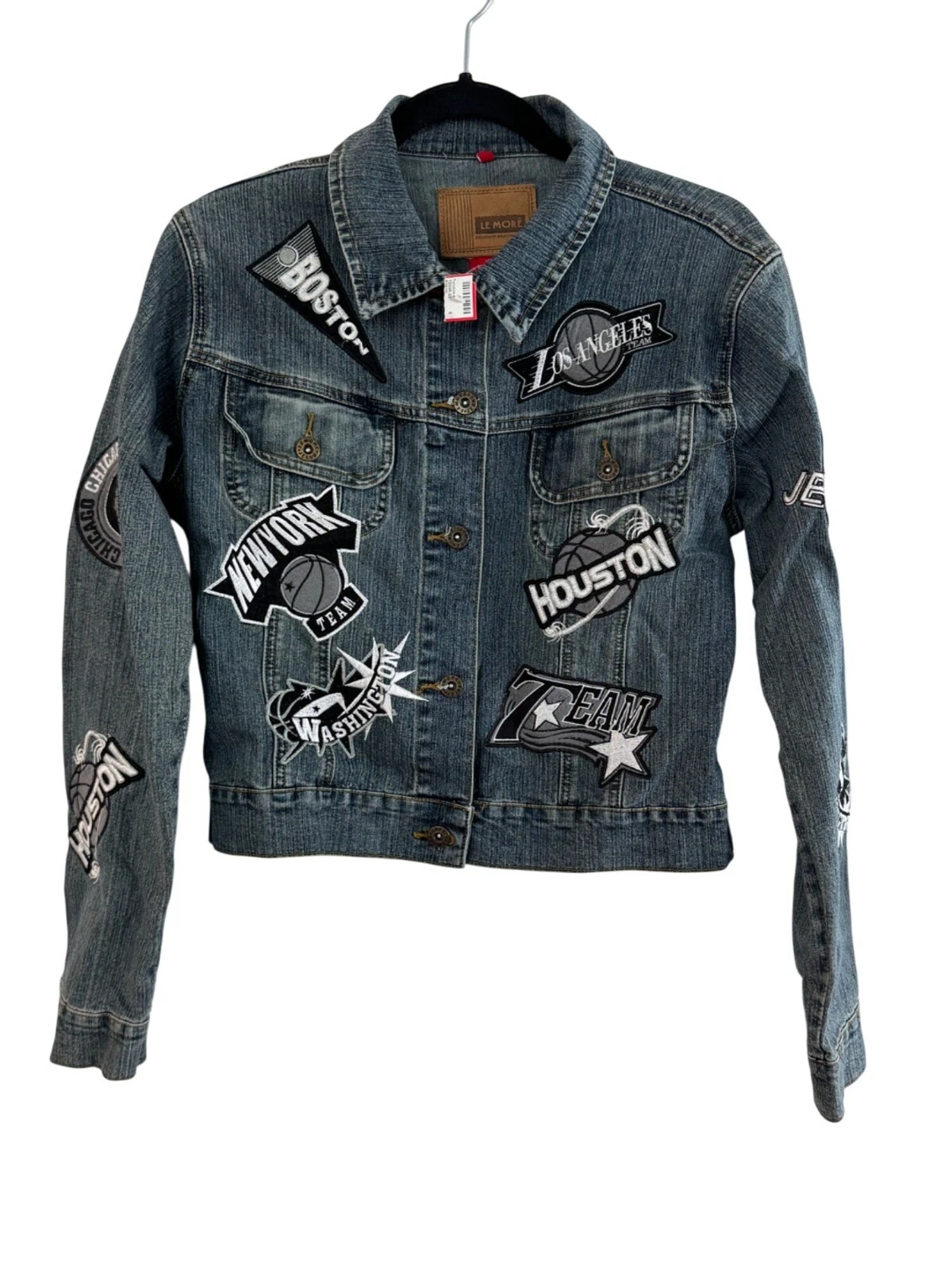Distressed Denim Jacket With Basketball Patches XL By Able More
