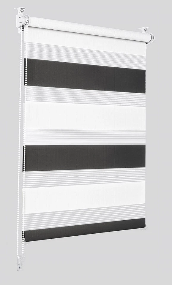 Doppelrollo Klemmfix schwarz/weiß 110x210cm Seitenzugrollo ohne Bohren Seitenzug - Bild 1 von 1