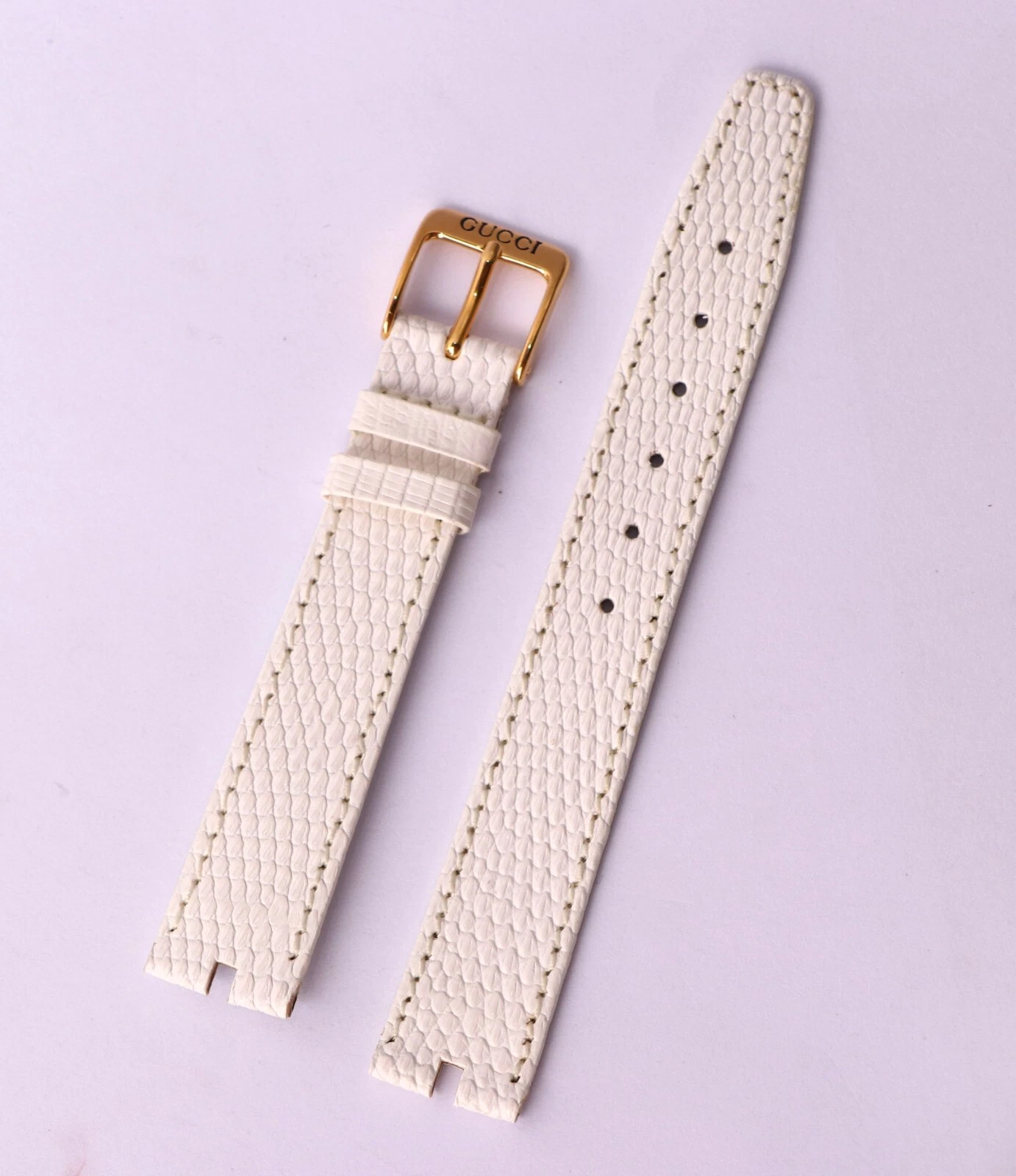 Bracelet Gucci en cuir véritable lézard blanc larg mm avec boucle Gucci 14 mm