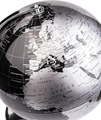 Stylish 10" Black World Globe with Rotating Stainless Steel Base for Home/Office - Picture 7 of 11
