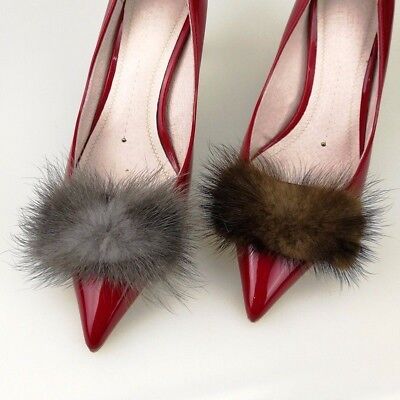 1 Pair Mink Fur Pompom Shoe Clips Fluffy Ornament Heels Boots Charm ...