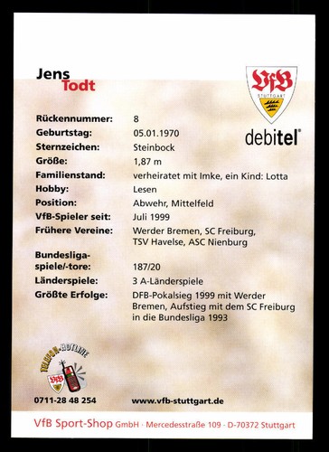 Jens Todt Autogrammkarte VFB Stuttgart 2001-02 Original Signiert+A 117019 - Picture 2 of 2