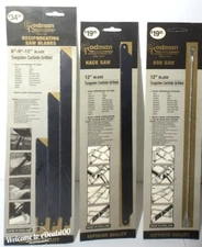 3 Rodman Saw Blades Hack Rod Reciprocating Saw Tungsten Carbide Gritted AC