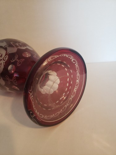 Antique Czech Bohemian Engraved Ruby Glass Vase 19th Century - Picture 4 of 5