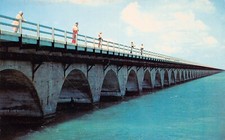 Florida Keys Key West Bridge Fishing Tarpon Snapper Barracuda Vtg Postcard C62