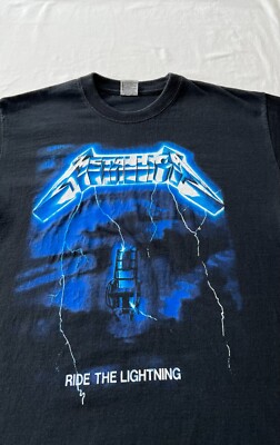 Vintage 90s Metallica Ride The Lightning Band Black T-shirt Sz L