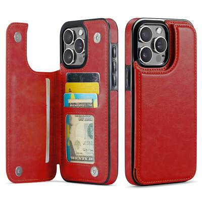 Wallet Card Holder Case for iPhone 17 16 15 14 13 12 11 Pro Max XS Leather Cover